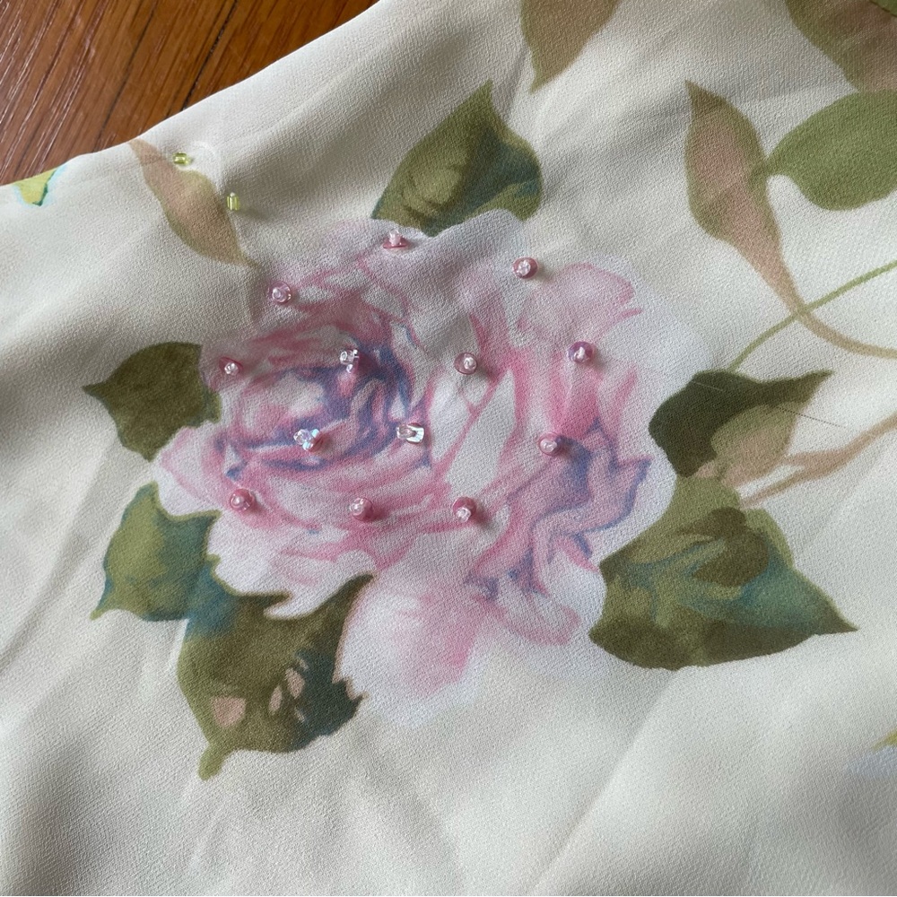 Vintage 90s Cottagecore Cream Floral Embroidered Off Shoulder Top - Picture 5 of 5